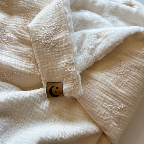 Ecru Embroidered Floral Muslin Lovey