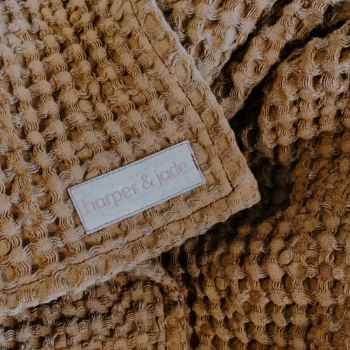 Linen Waffle Blanket (Mocha)