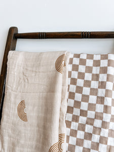 Bamboo Muslin Swaddle - Taupe Checkers