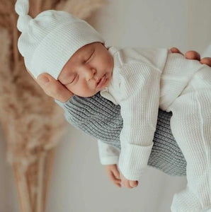 My First Outfit - Footed Overalls & Beanie Set - Powder White